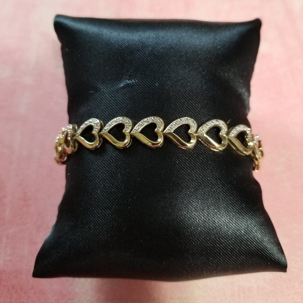 Sterling Silver Heart Bracelet, Gold Finish